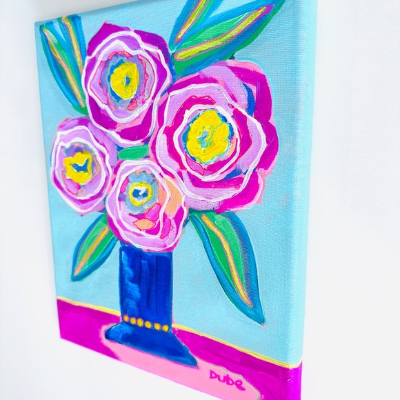 Original Painting Abstract Collectible Floral Still Life 8"x10" One of a Kind - Picture 5 of 6